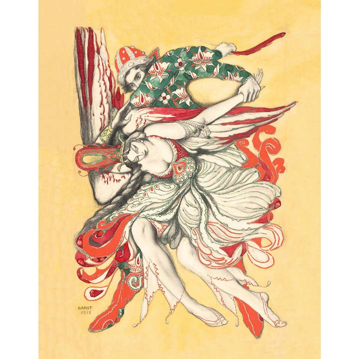 Vintage ballet art | the Firebird from L'Oiseau de Feu | 20th century dance costume | Leon Bakst | Modern Vintage decor | Eco-friendly gift for wholesale by Rock Paper Scissors Wall Art