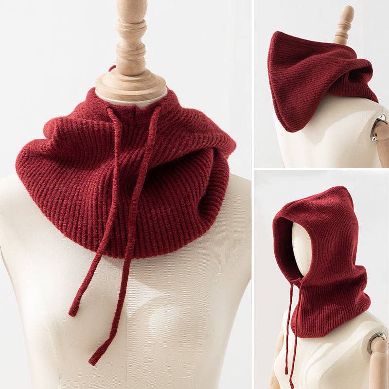 Dipped Shop - Wholesale Beanie - Women's - Drawstring Hooded Scarf One-Piece Hat & Scarf DPS16124