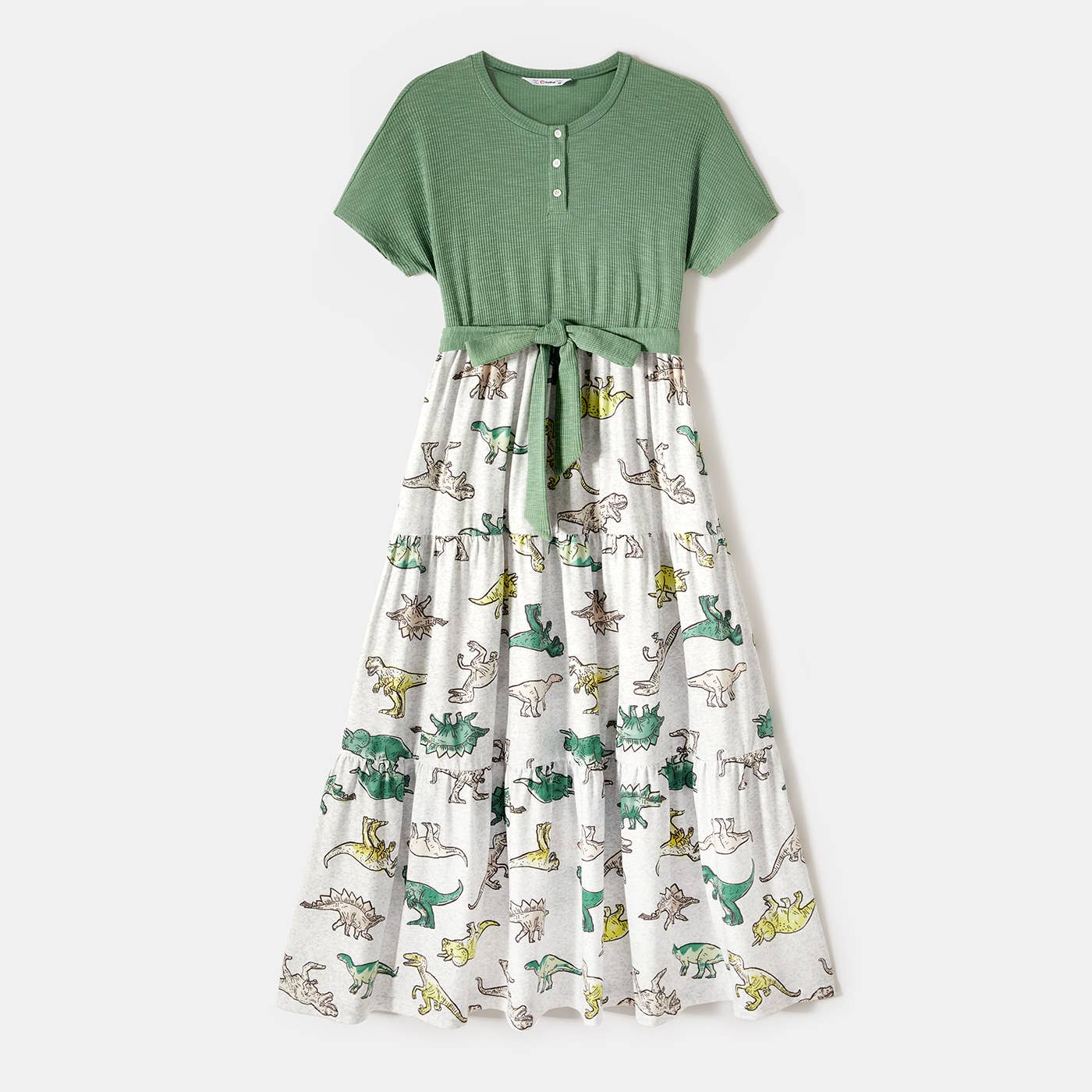 JadeGreen Family Matching Green Rib Knit Spliced Dinosaur Print for wholesale on Faire3