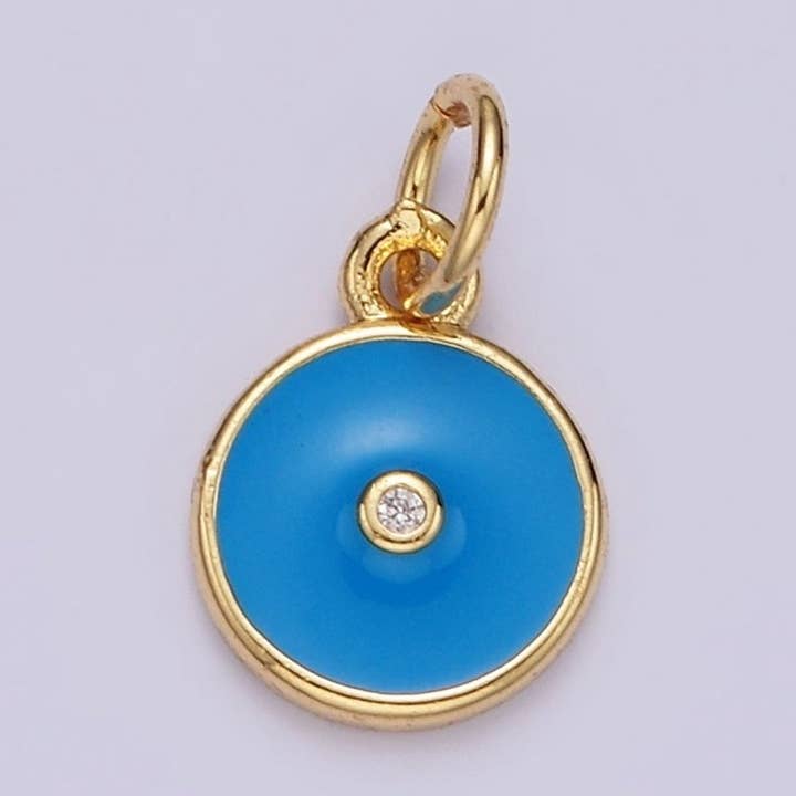 16K Gold Filled Clear CZ Blue Enamel Round Add-On Charm | N1099 for wholesale by Aim Eternal