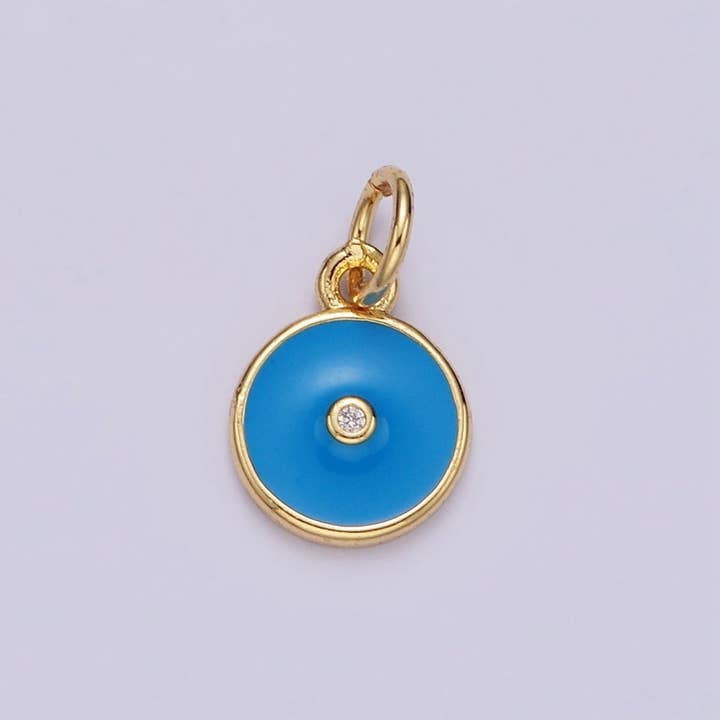 Charm en or rempli 16K avec CZ clair et émail bleu rond | N1099 pour la vente par Aim Eternal
