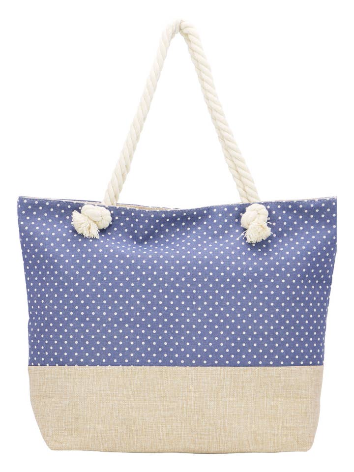 Blue Polka Dot Zippered Canvas Tote Bag for wholesale by Cap Zone