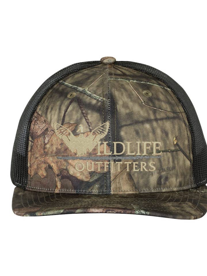Hat - 112p Mossy Oak Country/Black, Duck, Front, Khaki for wholesale by Wildlife Outfitters
