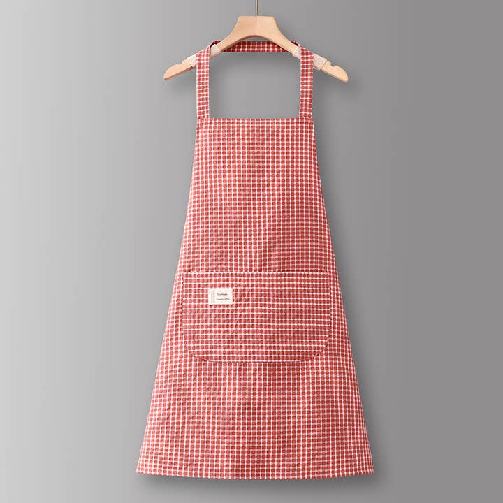 ACCITY - Wholesale Apron - Cotton Striped Grid Kitchen Apron with Pocket_CWMM6531