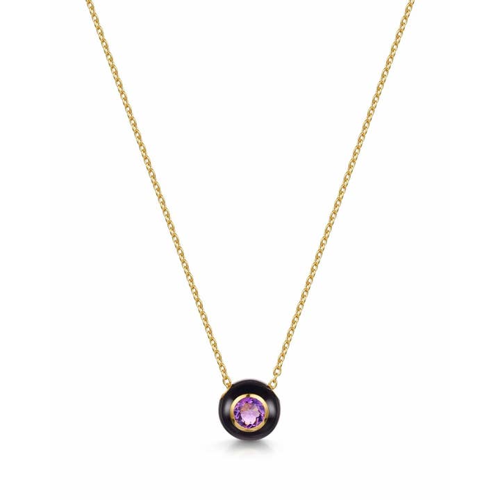 Black Enamel Rose Cut Amethyst Necklace for wholesale by Fervor Montréal