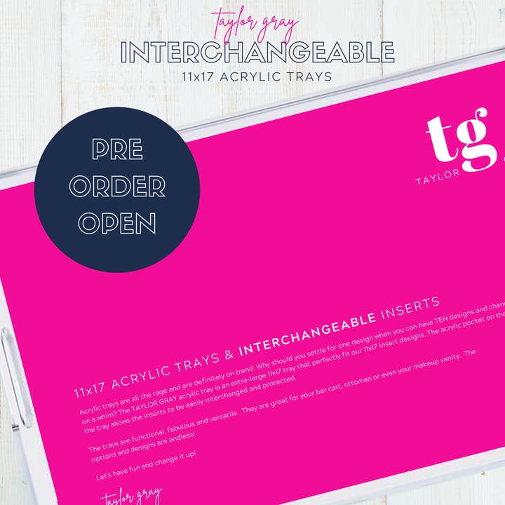 TAYLOR GRAY – wholesale Decorative tray – 11x17 Acrylic Tray Blank PRE-ORDER0