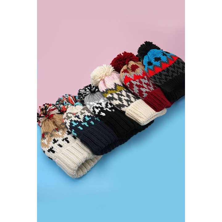 JOSSLYN by wall to wall - Wholesale Beanie - Women's - CHEVRON KNIT POM BEANIE | 40BN9077