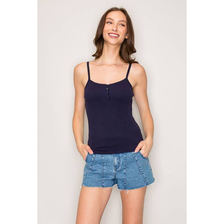 Cami Top with Henley Button and Picot Stitch for wholesale by Popular 21