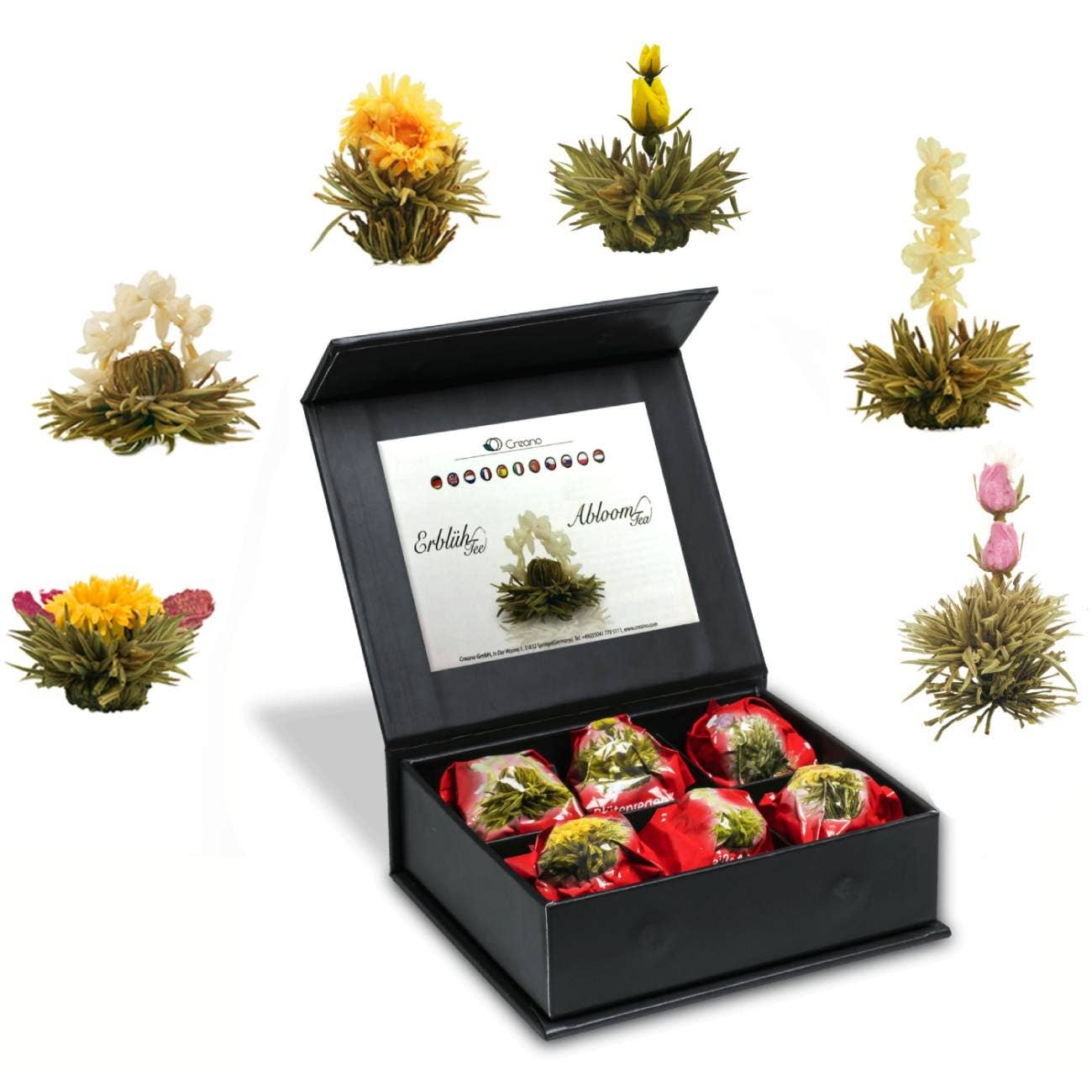 Creano - Wholesale Tea Bags - Creano tea flower mix of 6 blossoming tea “white tea” in elegant1