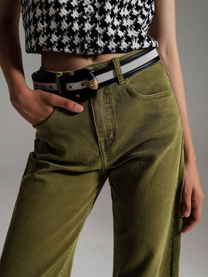 Cropped wide leg jeans in Olive green for wholesale on Faire