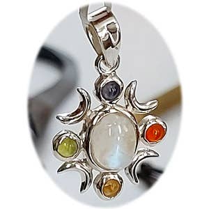 4 Directions Sterling Pendant - 4 Dir. Stones Mn & Crescents for wholesale by Crystal Earth Sterling