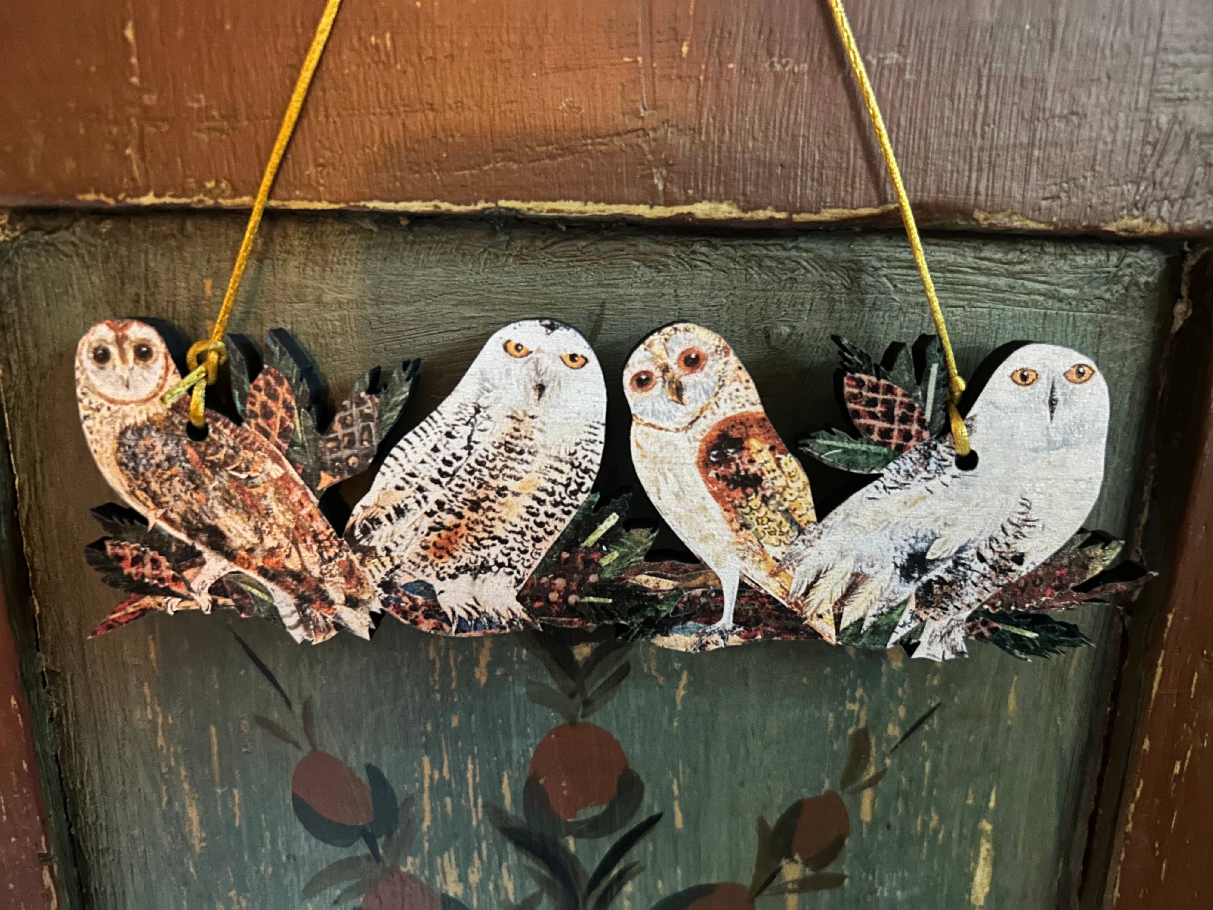 Clare O’Neill Artworks – wholesale Ornament – Winter Owls on a branch birch plywood decoration 5
