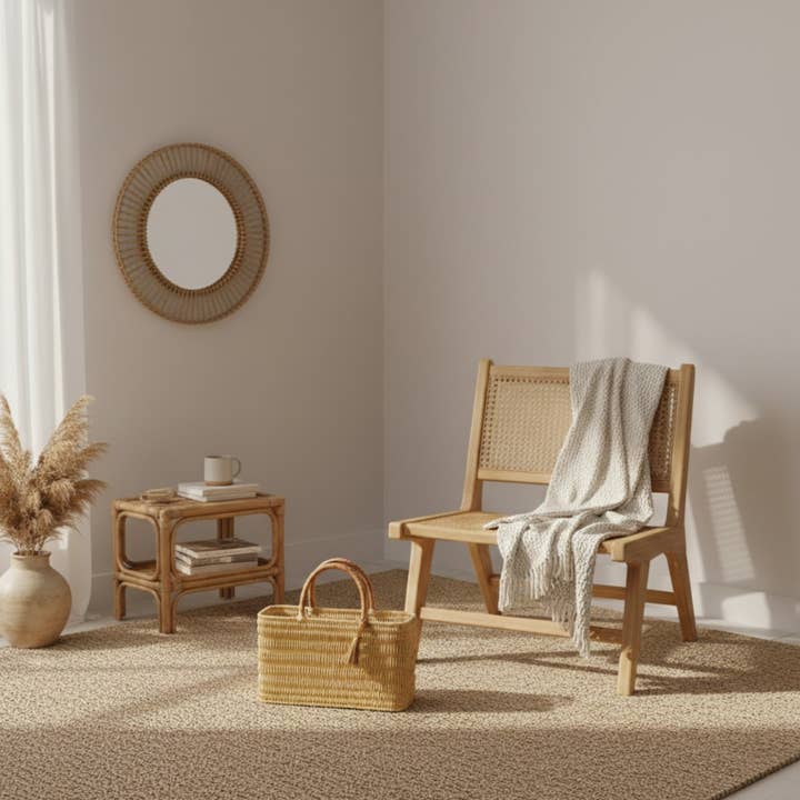 LeBazare - Wholesale Beach Bag - Panier de rangement en doum tissé à la main | Cabas de marché avec poignée en cuir6