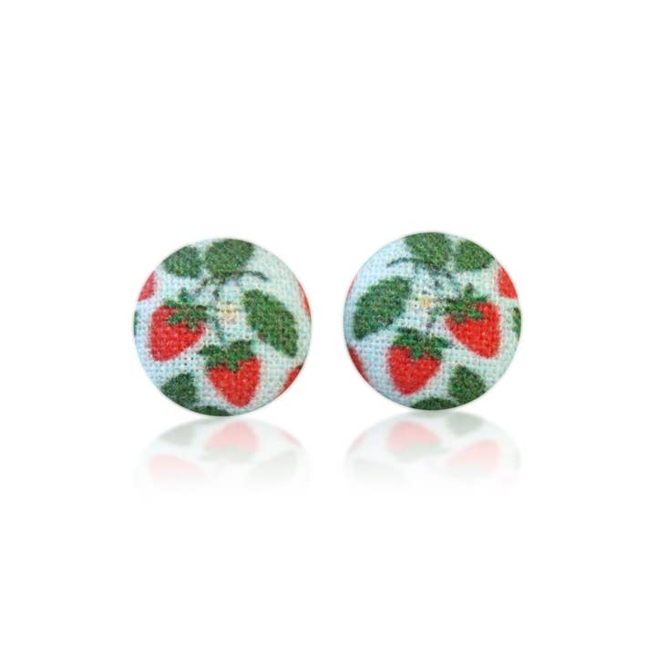 Rachel O's - Wholesale Stud/Post Earrings - Strawberry Patch Fabric Button Earrings
