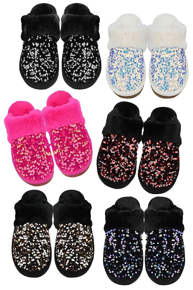 Hana - Wholesale Slippers - Women's - C.C Sequin Cuff Winter Slippers1