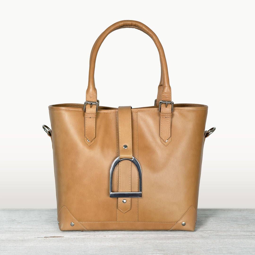 URBAN-EQUESTRIAN – Großhandel Tragetasche – Damen – Signatur - Reitsteigbügel Tote Luxus Lederhandtasche in Karamell5