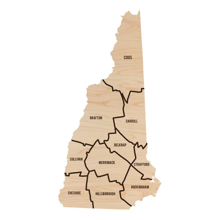 New Hampshire County Map Wall Hanging - Crafted from Cherry or Maple Wood for wholesale by LazerEdge