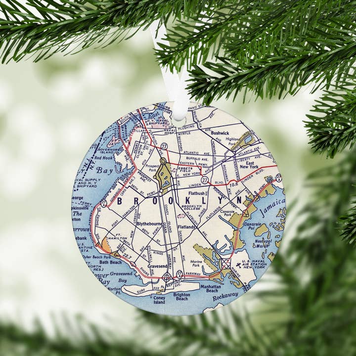Brooklyn New York Vintage Map Christmas Ornament for wholesale by Daisy Mae Designs
