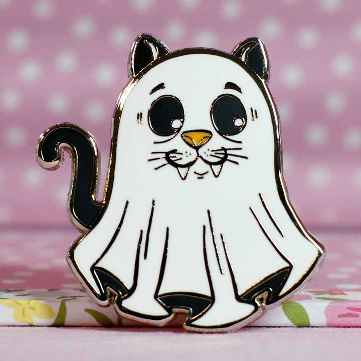Ghost Cat Enamel Pin for wholesale by Cat Lady Alley