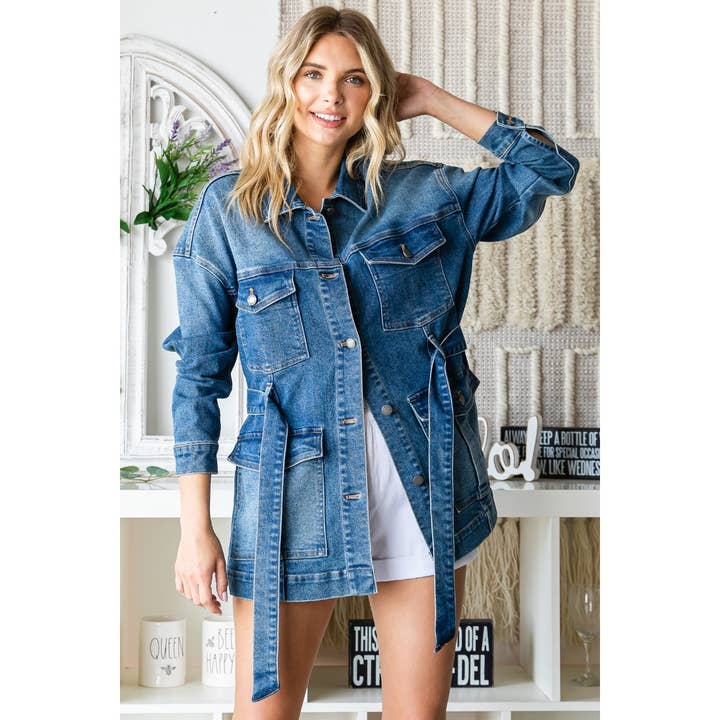 Med denim Utility-spijkerjack met riem voor groothandel op Faire
