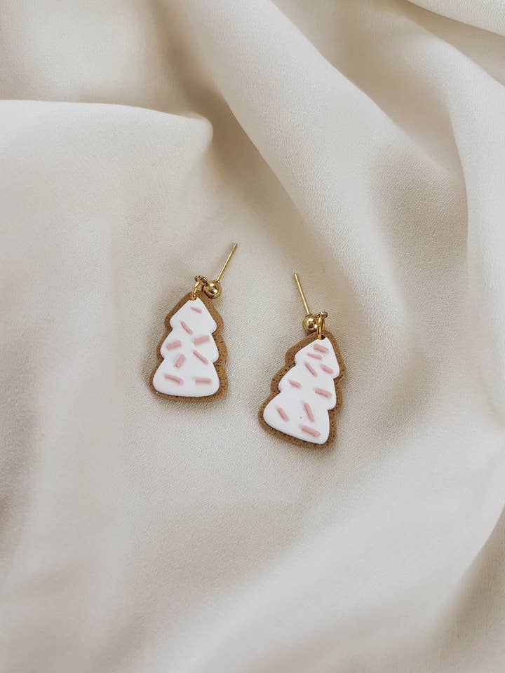 Pink Christmas Tree Cookie Earrings, Christmas Earrings for wholesale by Placed by Grace