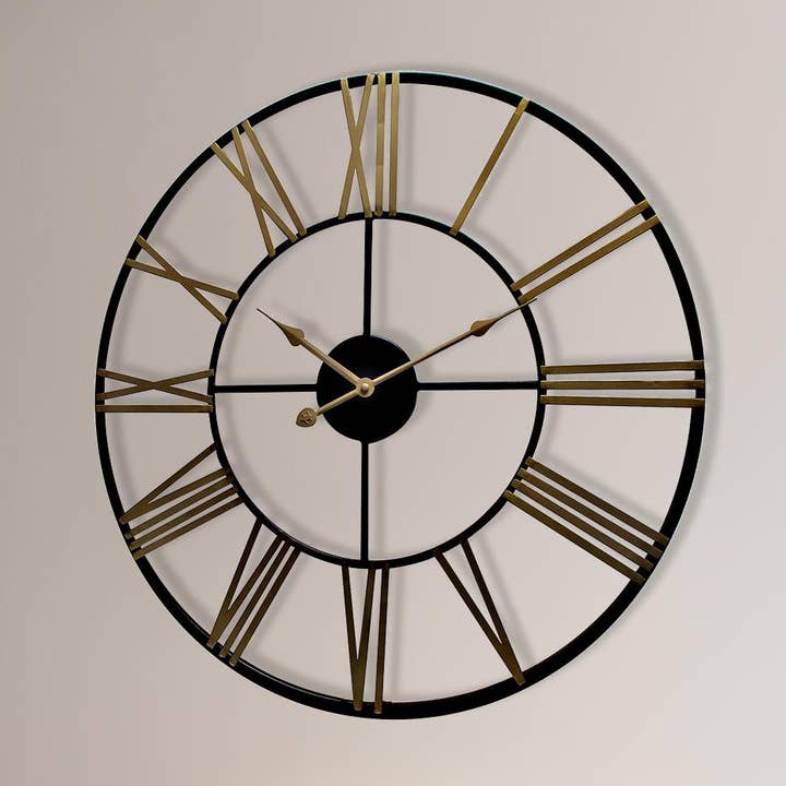 Rustic Industrial Slim Black and Gold Iron Wall Clock for wholesale by Walplus
