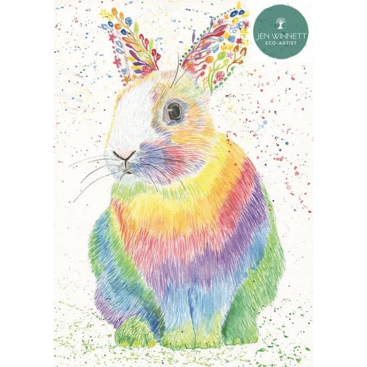 Raza the Rabbit Signed watercolour art animal print for wholesale by Jen Winnett Eco Artist