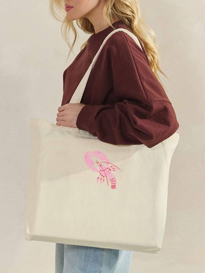 Pink Lobster Graphic Canvas Tote Bag for wholesale by Zutter