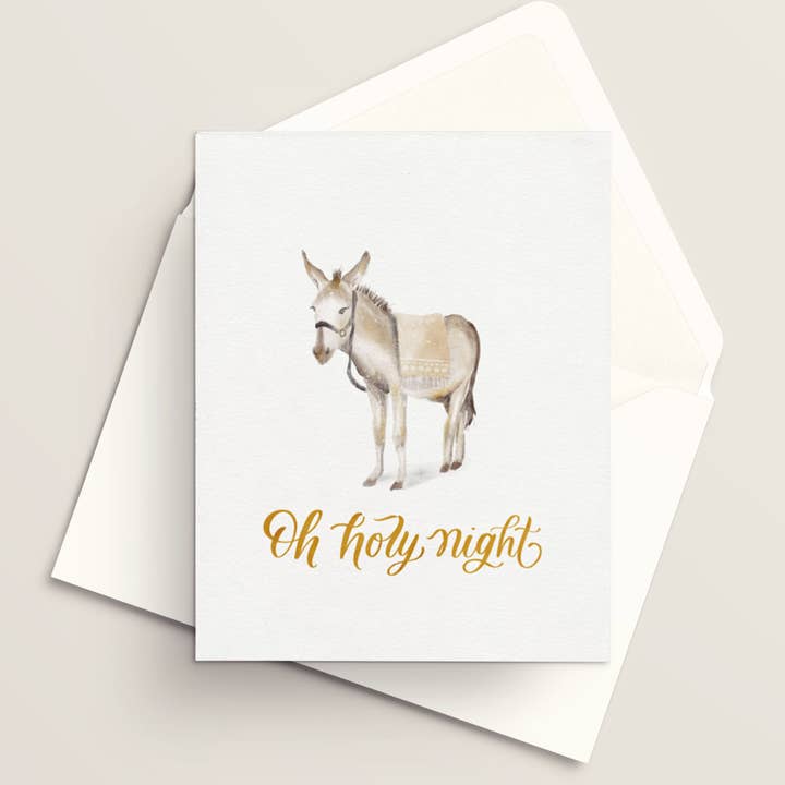 Vivi Furlong - Wholesale Christmas Card - Oh holy night watercolor donkey Christmas greeting card | Christian greeting card | Hand-made greeting card | Holiday greeting card | Christmas cards | Christmas 2025 | Faith-based