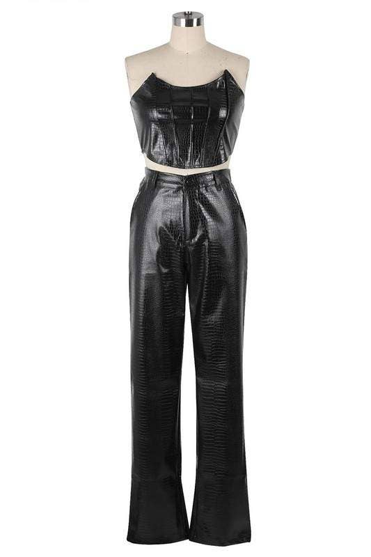 Queen Fashion - Wholesale Top & Pant Set (NOT Loungewear) - Women's - faux leather tube top and pants set4
