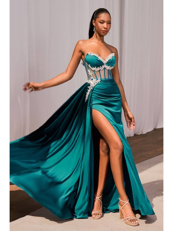 Tux-USA® - Wholesale Gown - Women's - Satin Fitted Gown With Embelishment