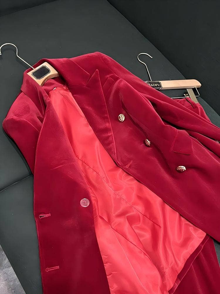 Sanyao Fashion – Engroshandel Habitter – til kvinder – SY517Y Fløjl Skræddersyet Jakkesæt til Kvinder – Blazer & Bukser9