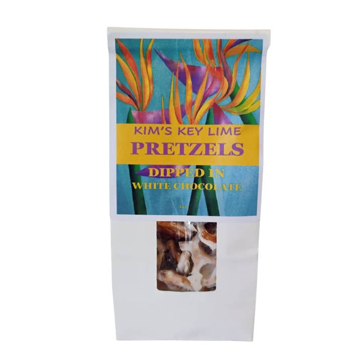 Pretzels Dipped in Kim's Key Lime White Chocolate - 5oz. for wholesale by Kim's Key Lime Cookies, Inc.
