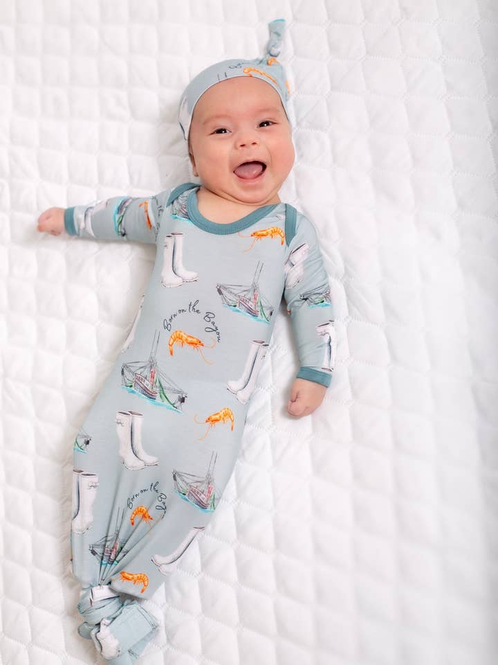 Born on the Bayou Gown & Beanie Hat for wholesale by Pearls & Pelicans