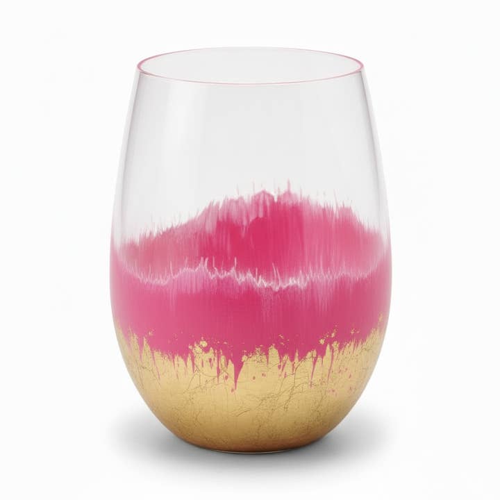 Abstract Color Base Metallic Finish Stemless Wine Glass for wholesale by Zim Designs