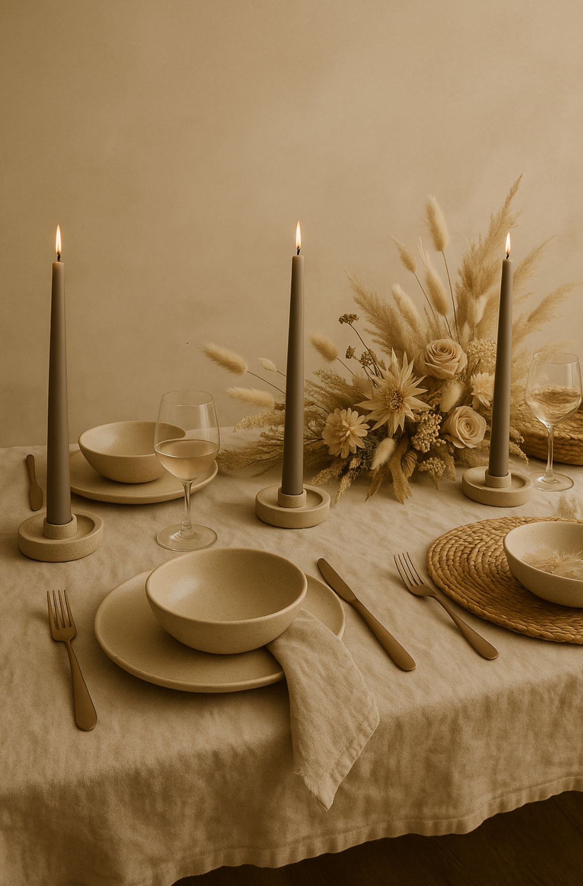 Elan Bazaar - Wholesale Tapered Candle/Candlestick - 24 Minimalistic Taupe Smokeless Dripless Taper Candles  0