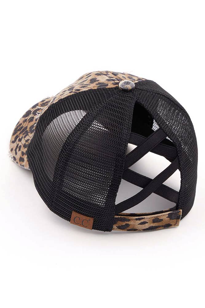 Hana - Wholesale Ponytail Cap - Women's - C.C Washed Denim with Crossed Elastic Band Mesh Pony Cap18