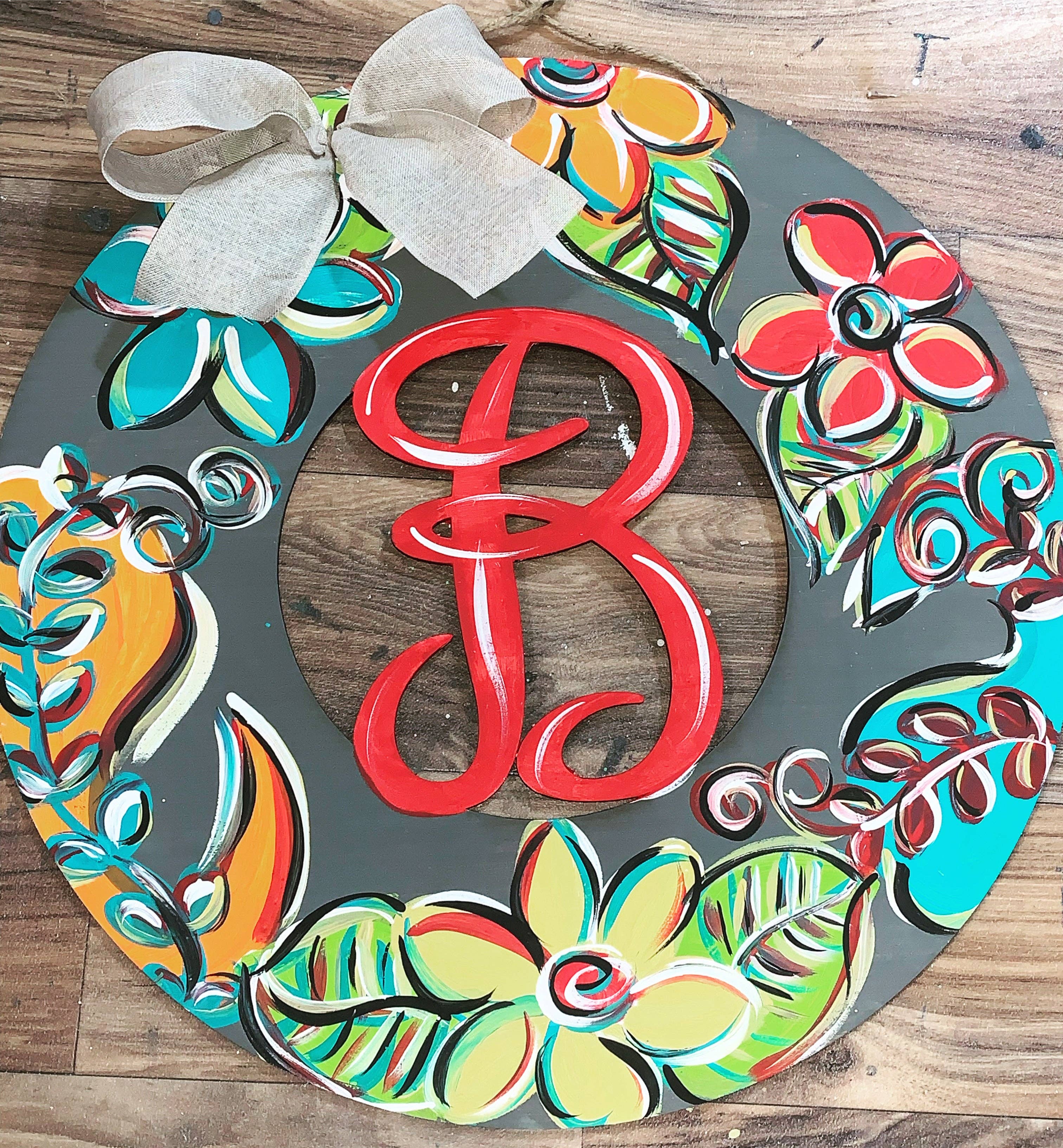 Sunflower Soul Art - Wholesale Door Hanger - Initial door hanger with bright colors on grey background0