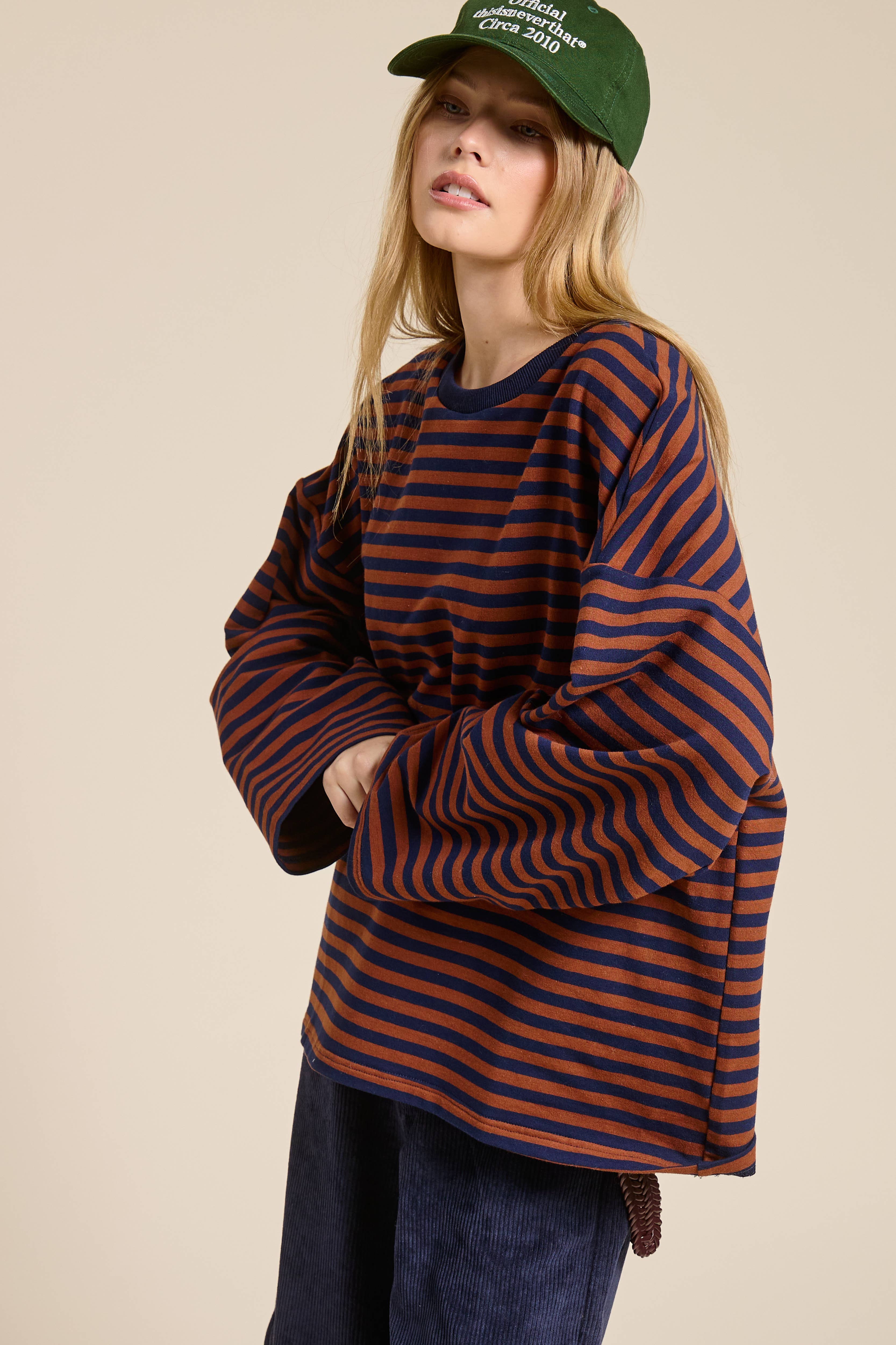Mimosa - Wholesale Knit Top - Women's - Striped Terry Oversized Long Sleeve Top7