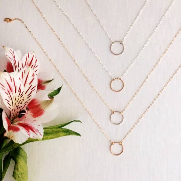 Hammered Circle Necklace | Sterling Silver or Gold Filled for wholesale by Blossom and Shine