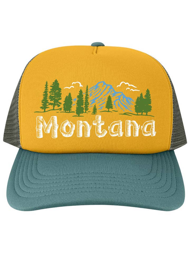 Montana Log Letter Trucker Hat - Mesh Back Baseball Hat for wholesale by The Coin Laundry