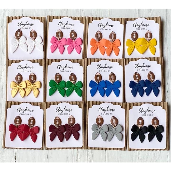 Clayhouse Colours - Vente Boucles d'oreilles pendantes - Boucles d'oreilles Football & Nœud7