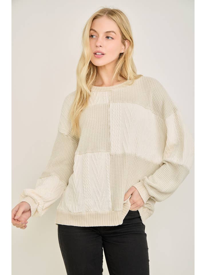J.Her - Wholesale Knit Sweater - Women's - Mineral Washed Fall Winter Boho block Sweather Top HT679118