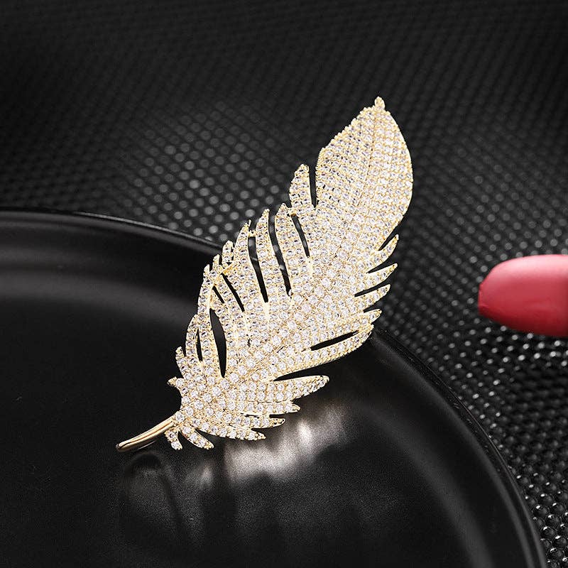 Perimade & Co. LLC - Wholesale Brooch - Dainty Full Pave Feather Statement Brooch in Solid Copper