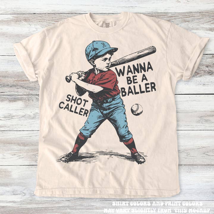 T-shirt rétro de baseball "Je veux être un joueur" - Imprimé sur Comfort Colors pour la vente par Madi Moosh