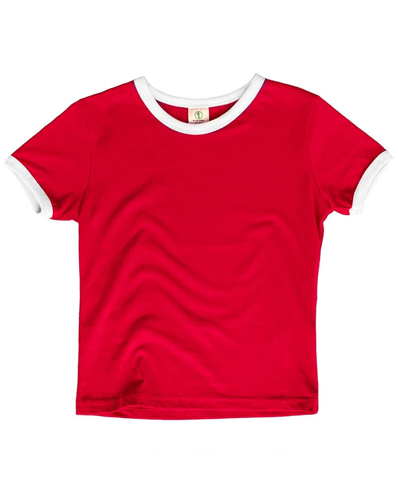 Artree – wholesale T-shirt - Barn – Ringer-T-shirt Blankt Röd Vit Tonårsflickor Figursydd Topp0