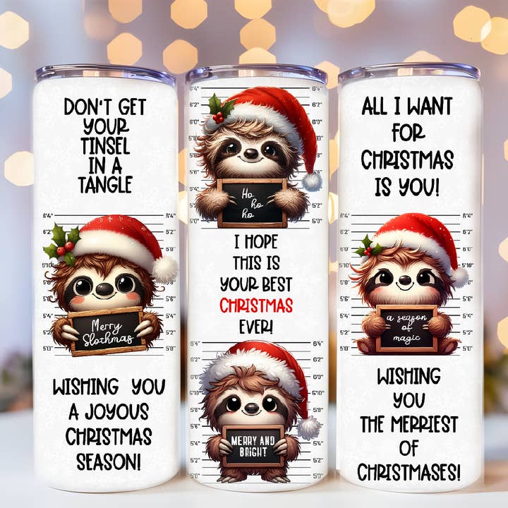 Copo Térmico de Natal Engraçado com Preguiça 20oz Item Físico por atacado de Justified Madness1