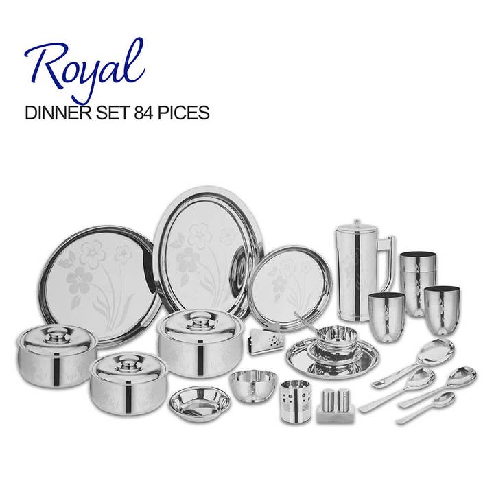 Service de table en acier inoxydable de 84 pièces | Service de table royal de 84 pièces | Ensemble de vaisselle de cuisine pour la maison pour la vente par SAMA Homes