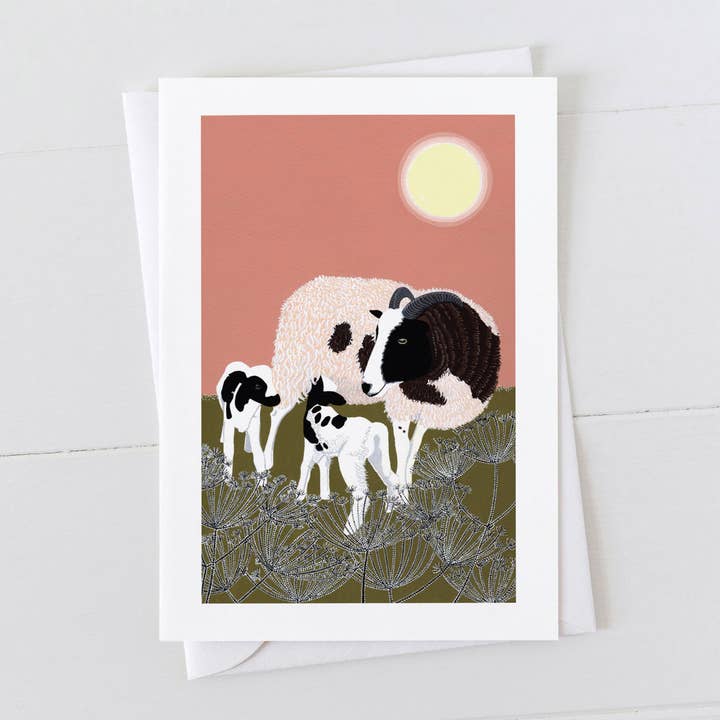 Ewe with Lambs Card for wholesale by Bird the Artist