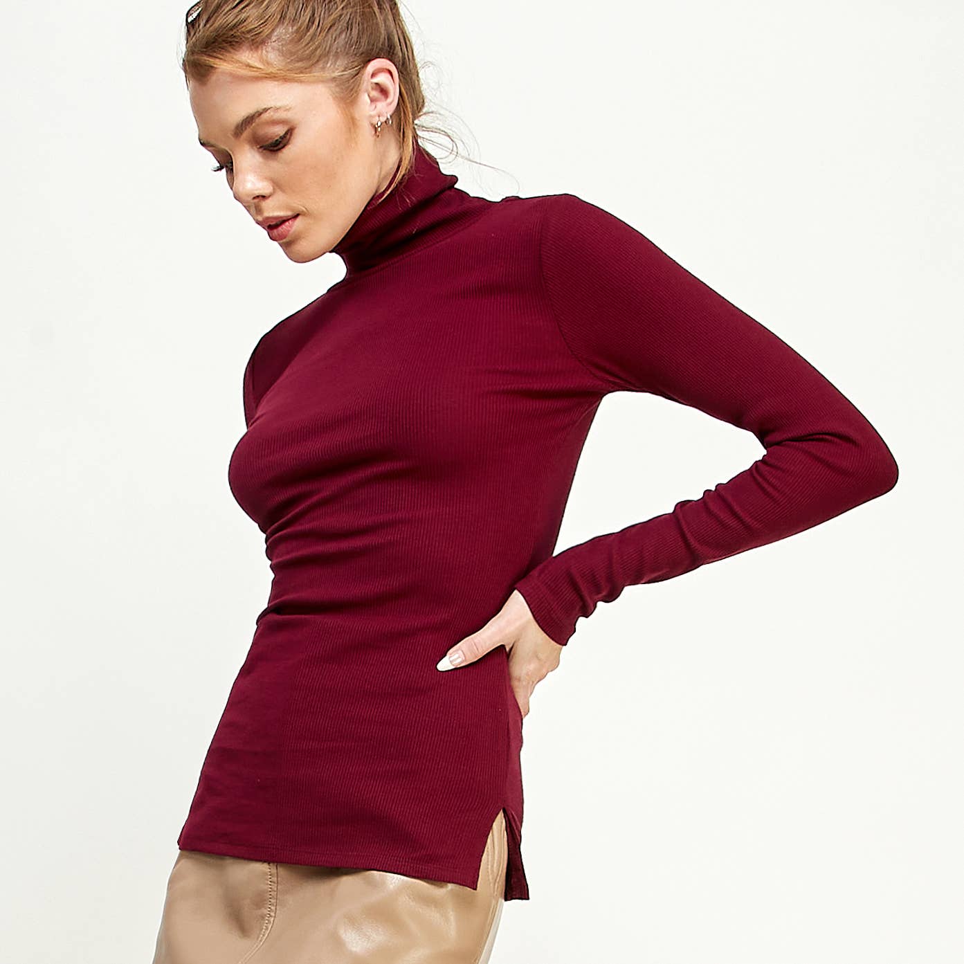 FREEZIA - Wholesale Knit Top - Women's - RIBBED TURTLE NECK SWEATER LONG SLEEVE TOP-F67933-D631